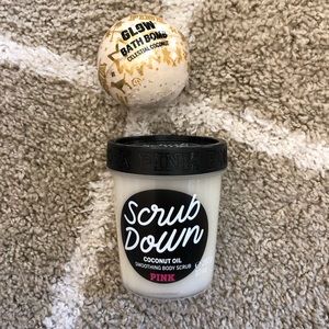 PINK body care- coconut oil body scrub & bath bomb
